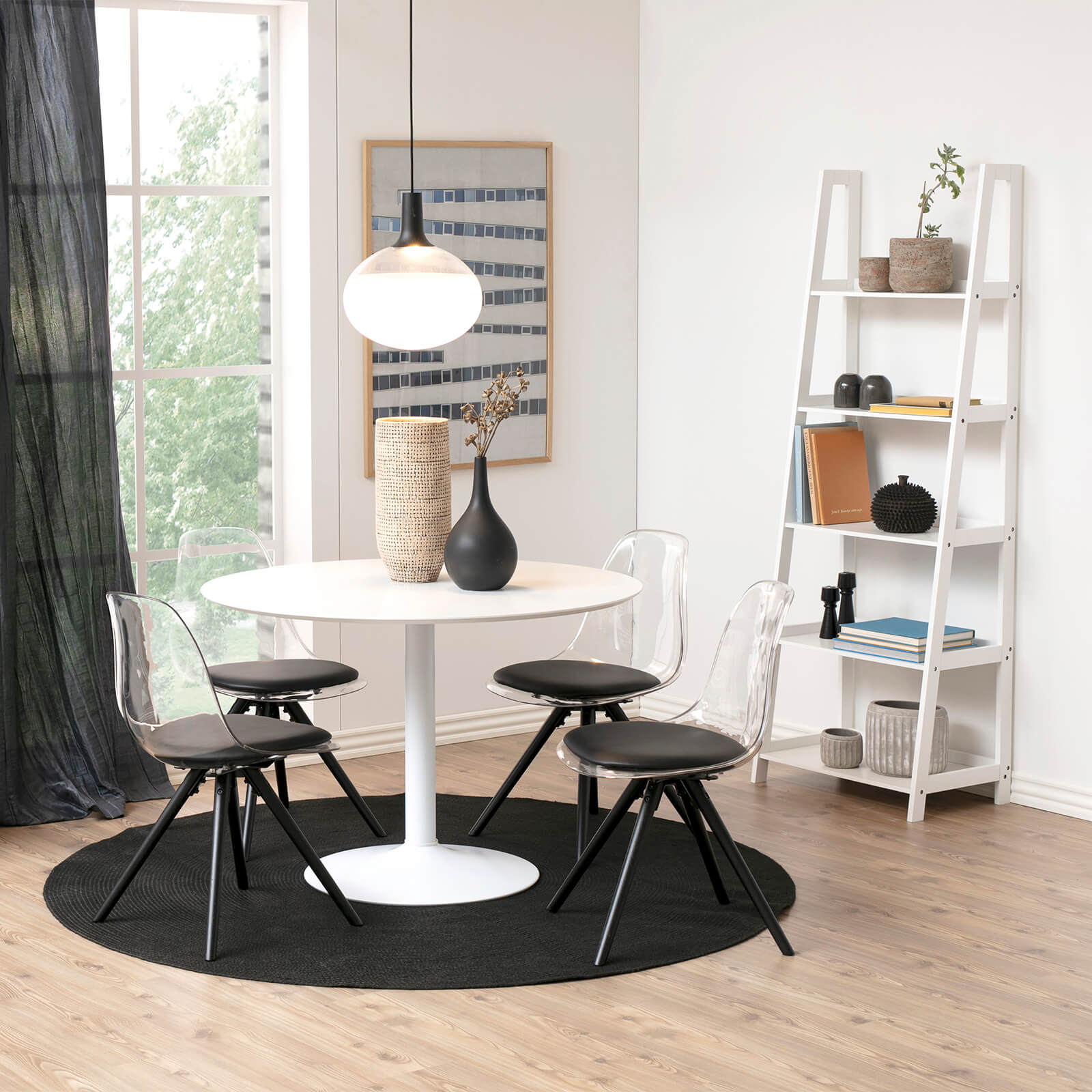 Lincoln | Metal Black White 1.1m Wooden Round Dining Table