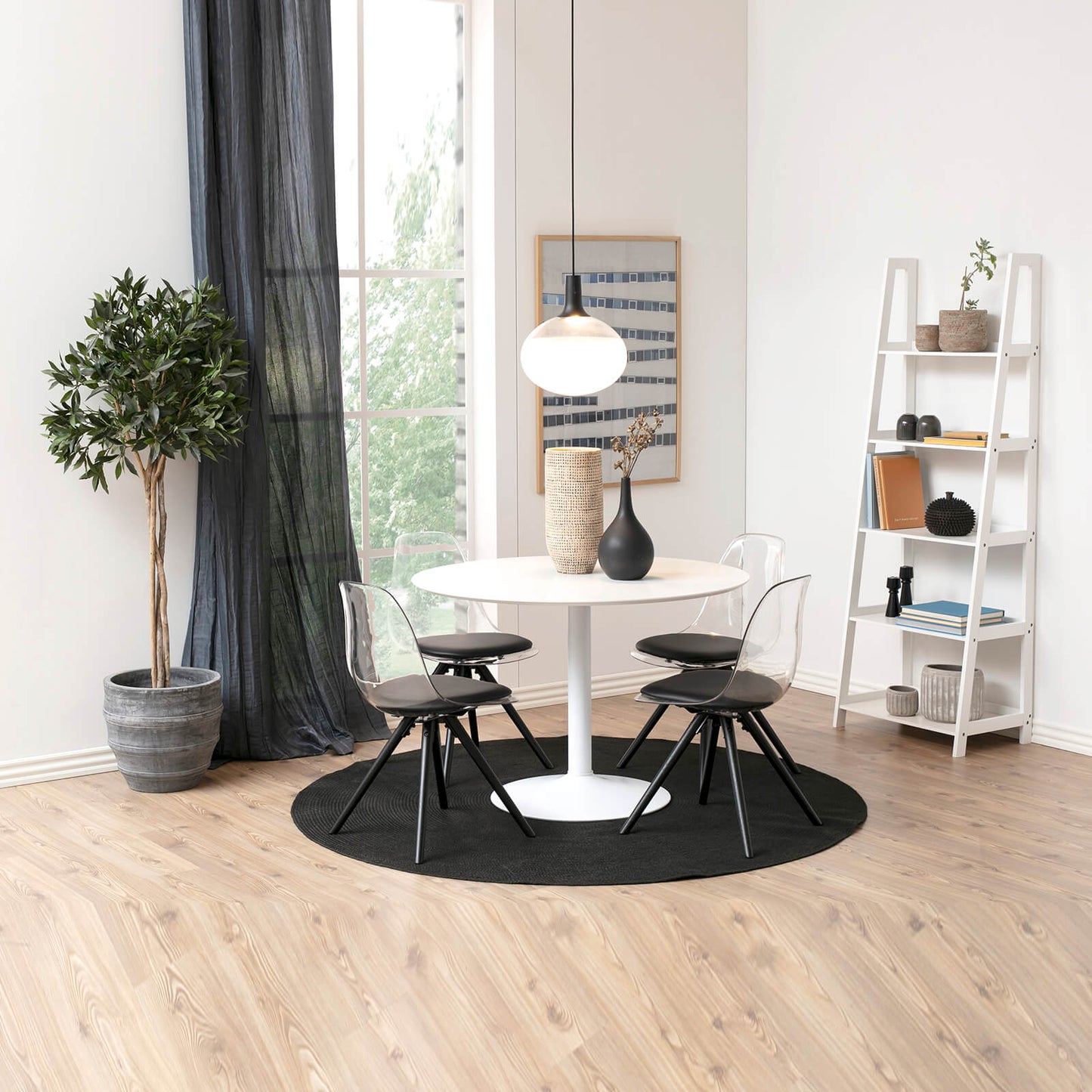 Lincoln | Metal Black White 1.1m Wooden Round Dining Table