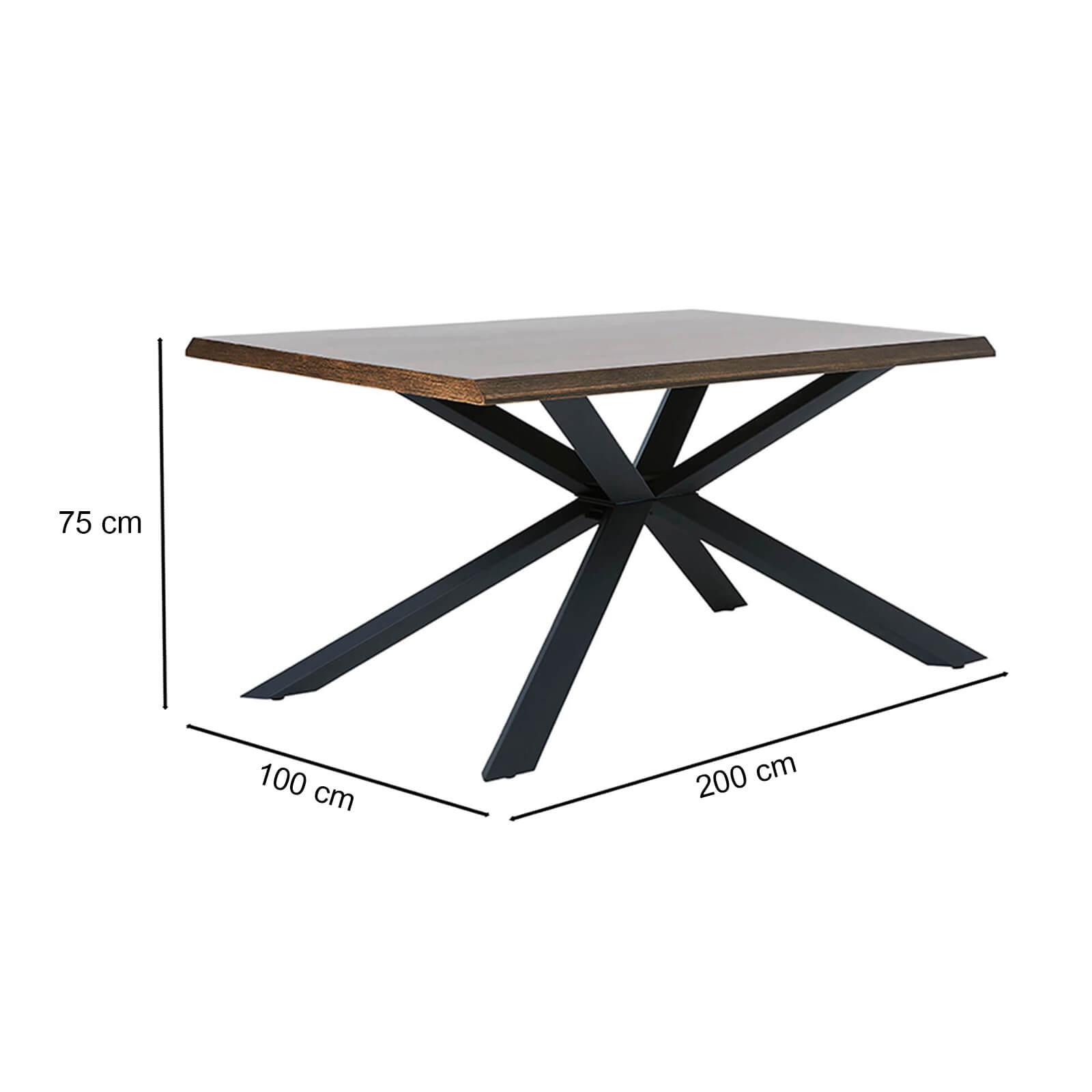 Liverpool | Brown & Black Metal Rectangular 200 cm Wooden Dining Table | Brown