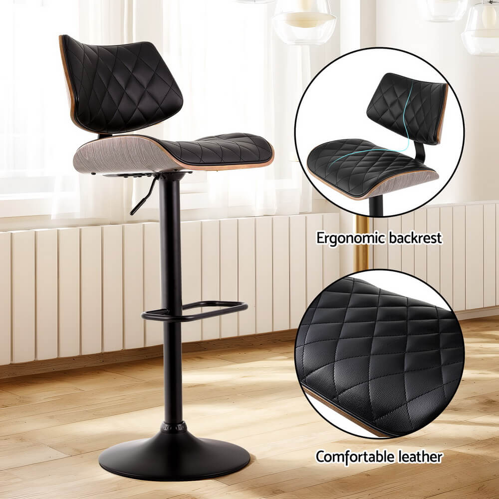 Modern Black Wooden PU Leather Bar Stools 