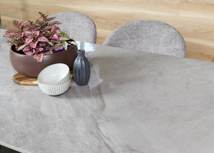 Lunetta | Metal Polished Ceramic Grey Rectangular Dining Table | Grey