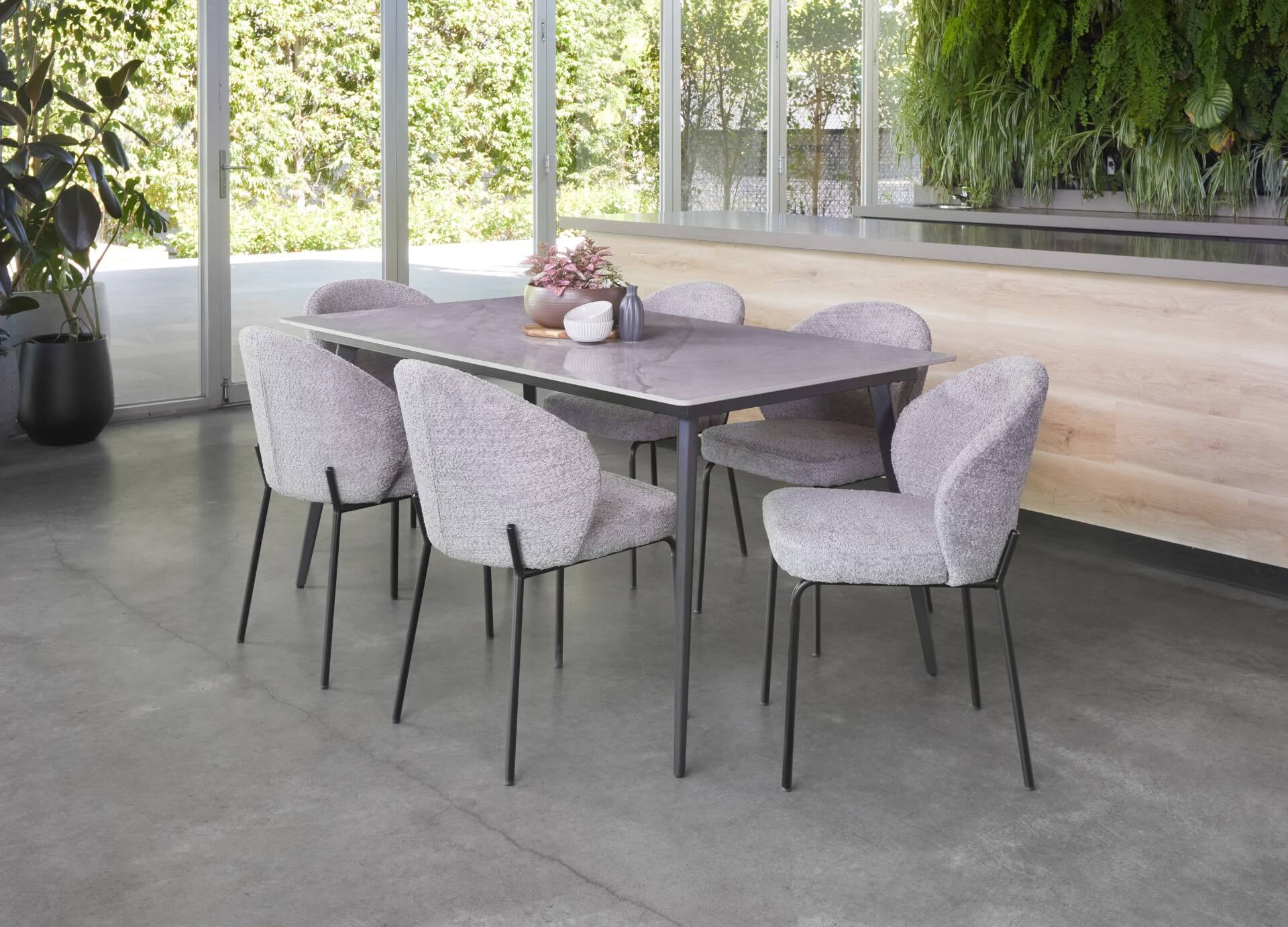 Lunetta | Metal Polished Ceramic Grey Rectangular Dining Table