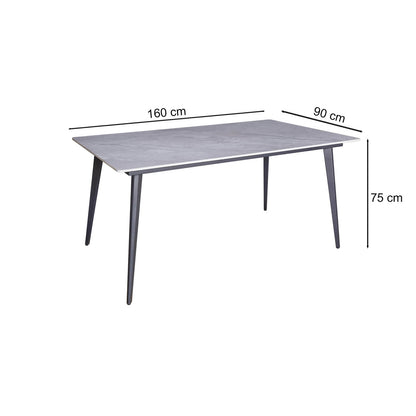 Lunetta | Metal Polished Ceramic Grey Rectangular Dining Table | Grey