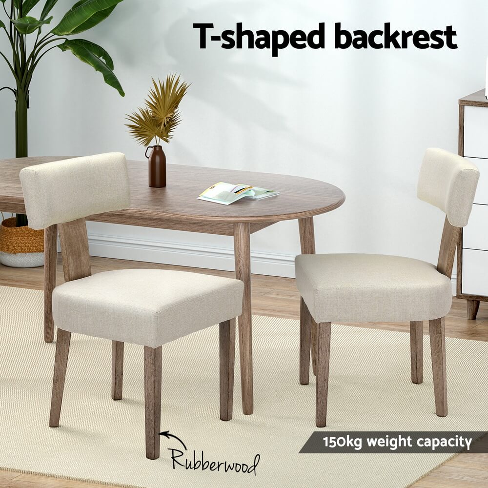 Mapleton | Modern Beige Fabric Wooden Dining Chairs | Set of 2