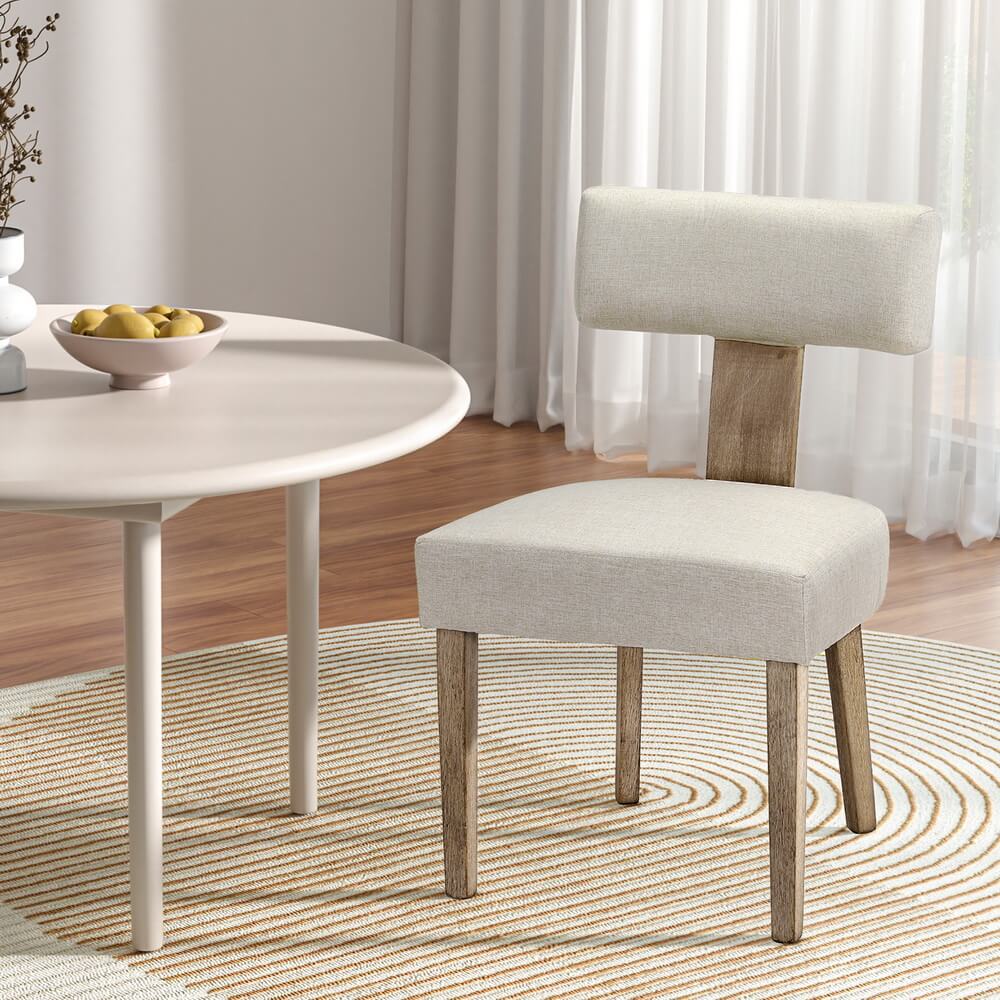 Mapleton | Modern Beige Fabric Wooden Dining Chairs | Set of 2