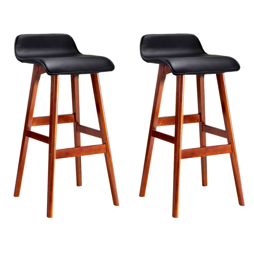 Maryvale | White & Black PU Leather Wooden Bar Stools | Set Of 2 | Black