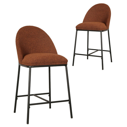 Meridian | Contemporary Boucle Fabric Bar Stools | Set Of 2 | Terracotta