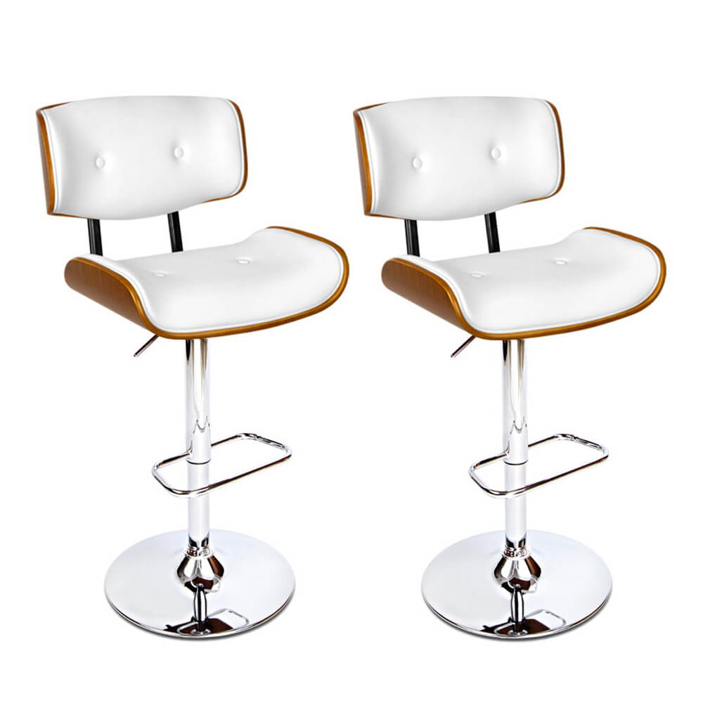 Merricks | Modern Swivel Black & White PU Leather Wooden Bar Stools | Set Of 2 | White