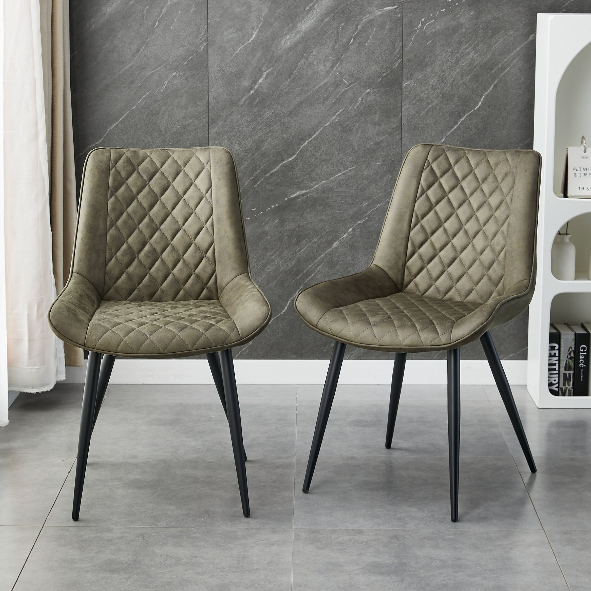 Metro Modern Metal Olive Fabric Dining Chairs | Olive Green