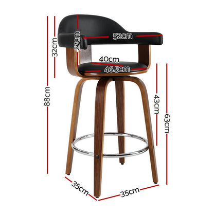 Modern Black PU Leather Wooden Bar Stools With Arms | Set Of 2