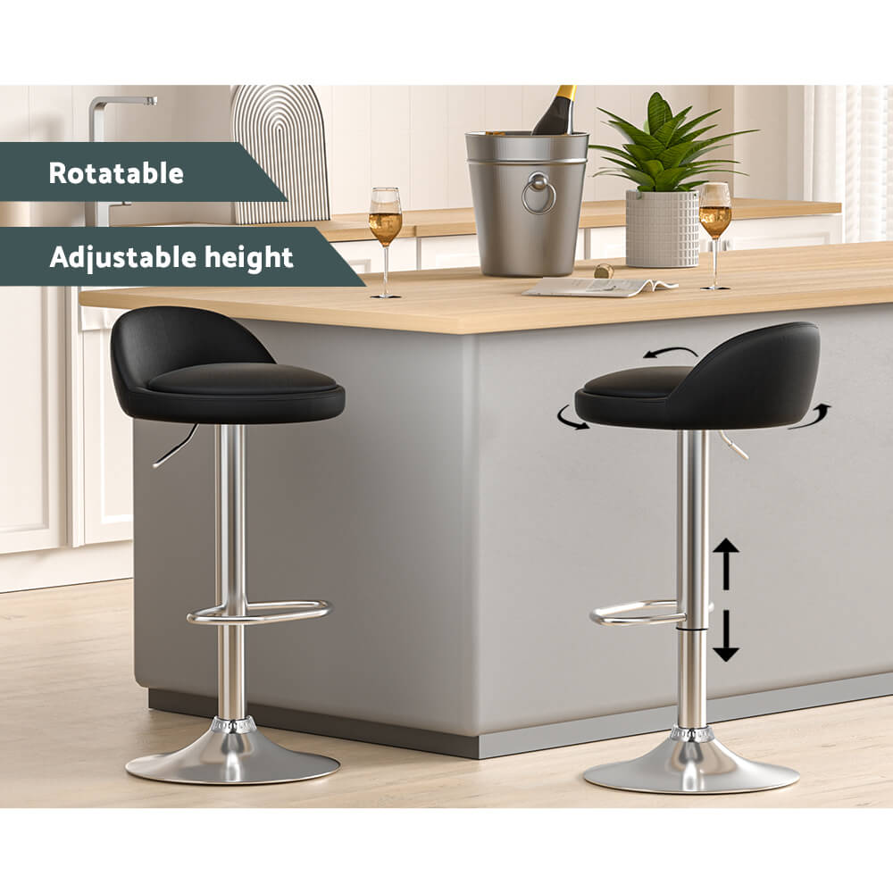 Contemporary Metal Black PU Leather Bar Stools