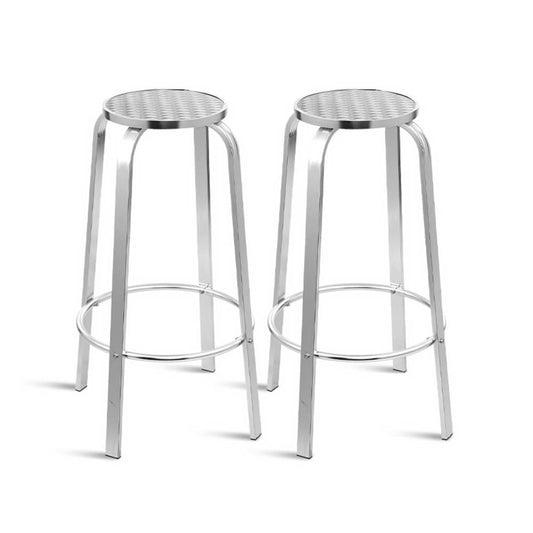 Morrison | Contemporary Silver Metal Outdoor Bar Stools | Set Of 2 | Silver