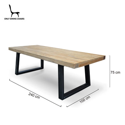 Narrabeen | Metal Reclaimed Elm Natural 2.4m Rectangular Wooden Dining Table