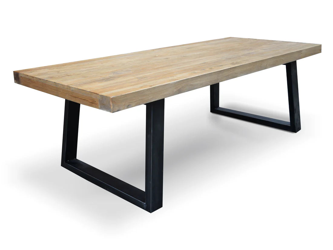 Narrabeen | Metal Reclaimed Elm Natural 2.4m Rectangular Wooden Dining Table