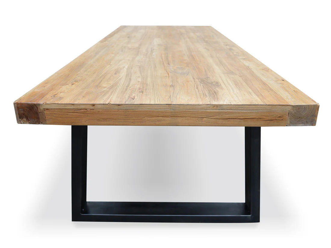 Narrabeen | Metal Reclaimed Elm Natural 2.4m Rectangular Wooden Dining Table