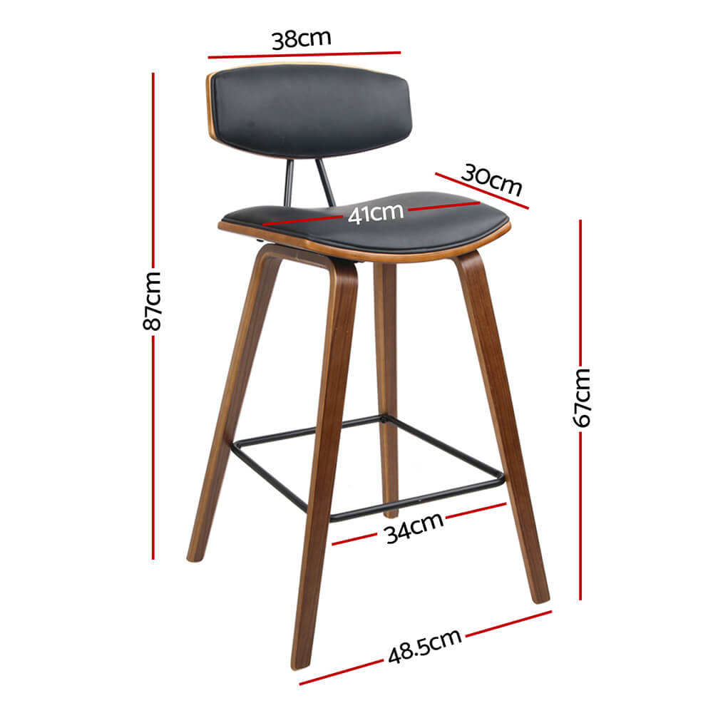 Noble | Modern Black PU Leather Wooden Bar Stools | Set Of 2 | Black