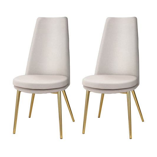 Nouvelle | High Back Modern Beige Fabric Metal Dining Chairs | Set Of 2 | Beige