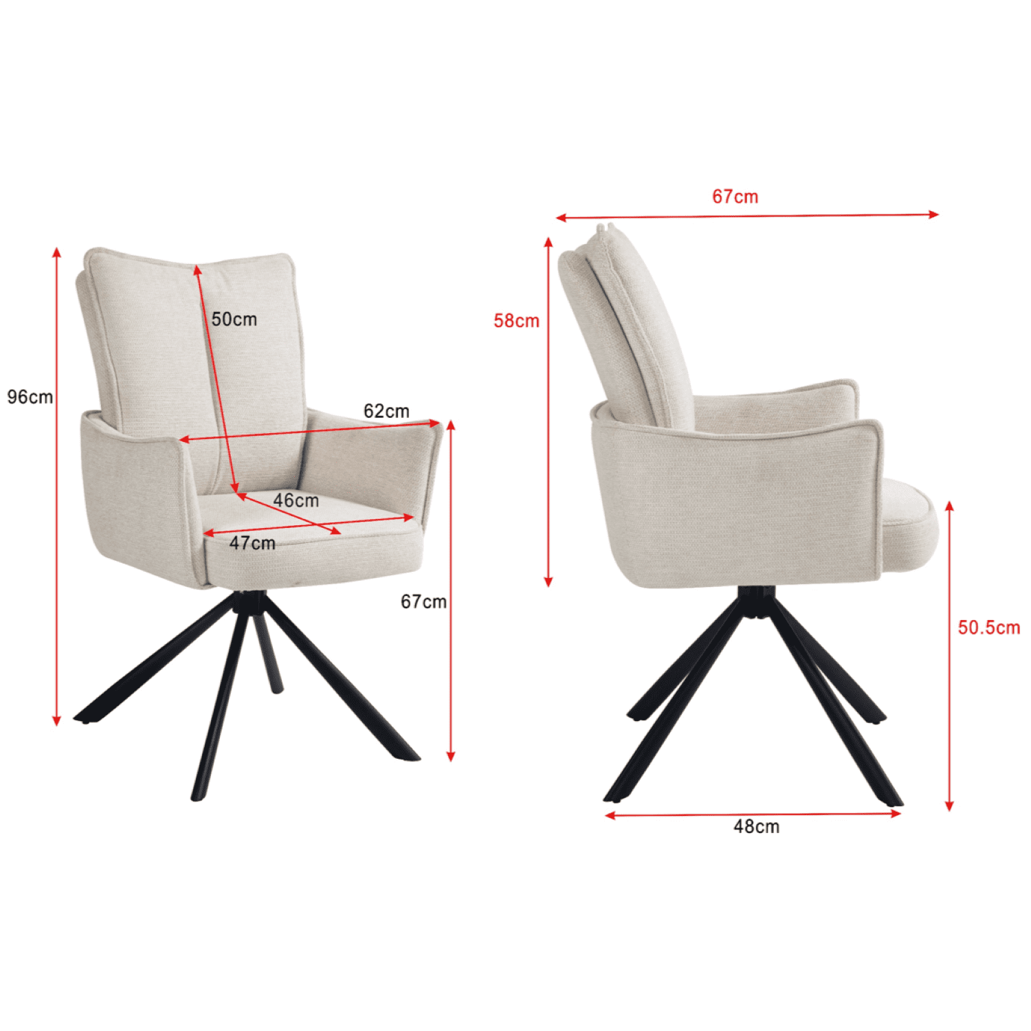 Novus | Modern Metal Fabric Dining Chair with Arms | Set Of 2