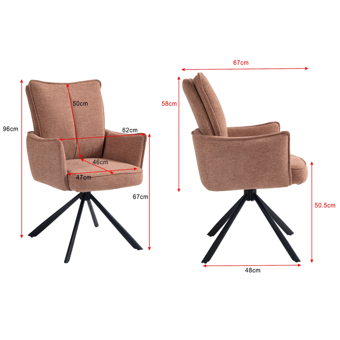 Novus | Modern Metal Fabric Dining Chair with Arms | Set Of 2