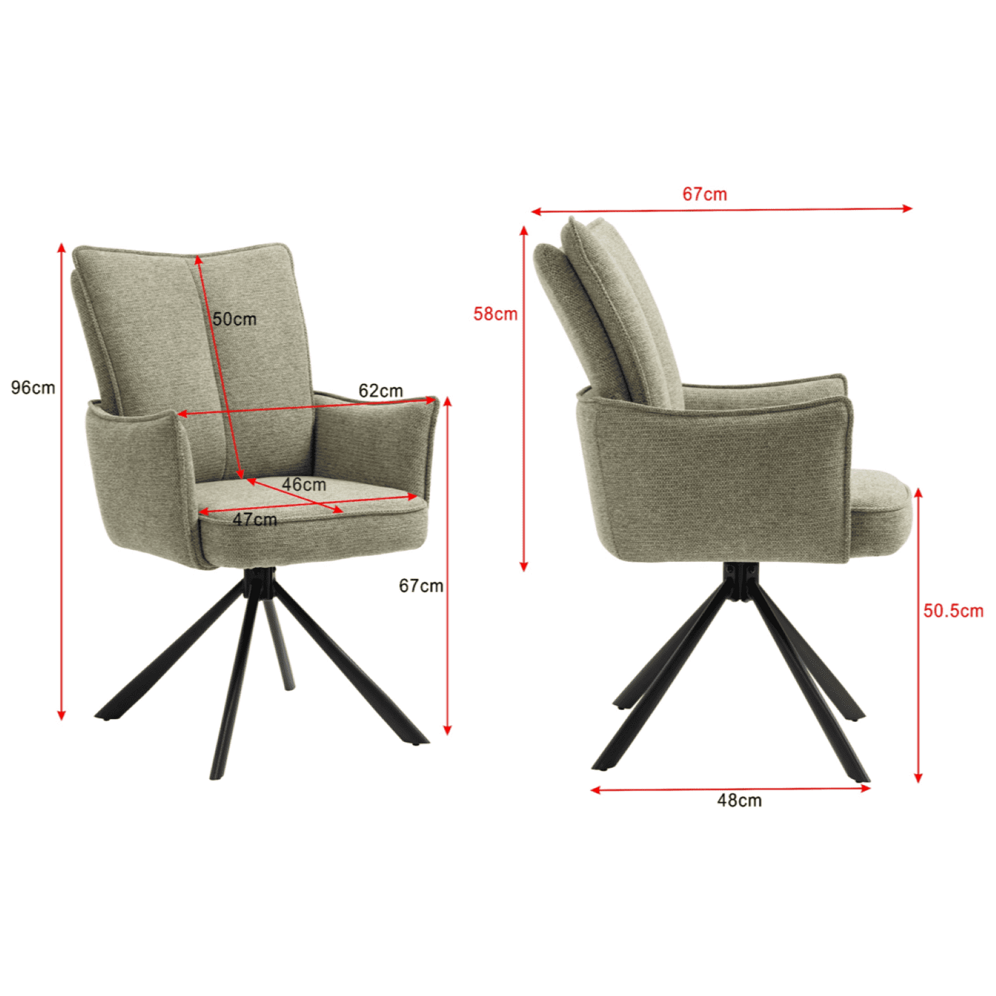 Novus | Modern Metal Fabric Dining Chair with Arms | Set Of 2