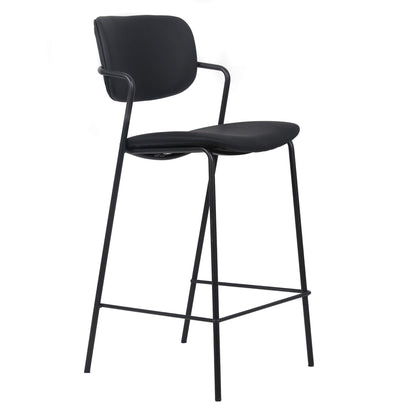 Oakford | Contemporary Ice Grey Black PU Leather Bar Stools | Set Of 2| Black