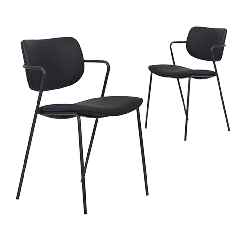 Oakford | Contemporary Ice Grey Black PU Leather Dining Chairs | Set Of 2 | Black