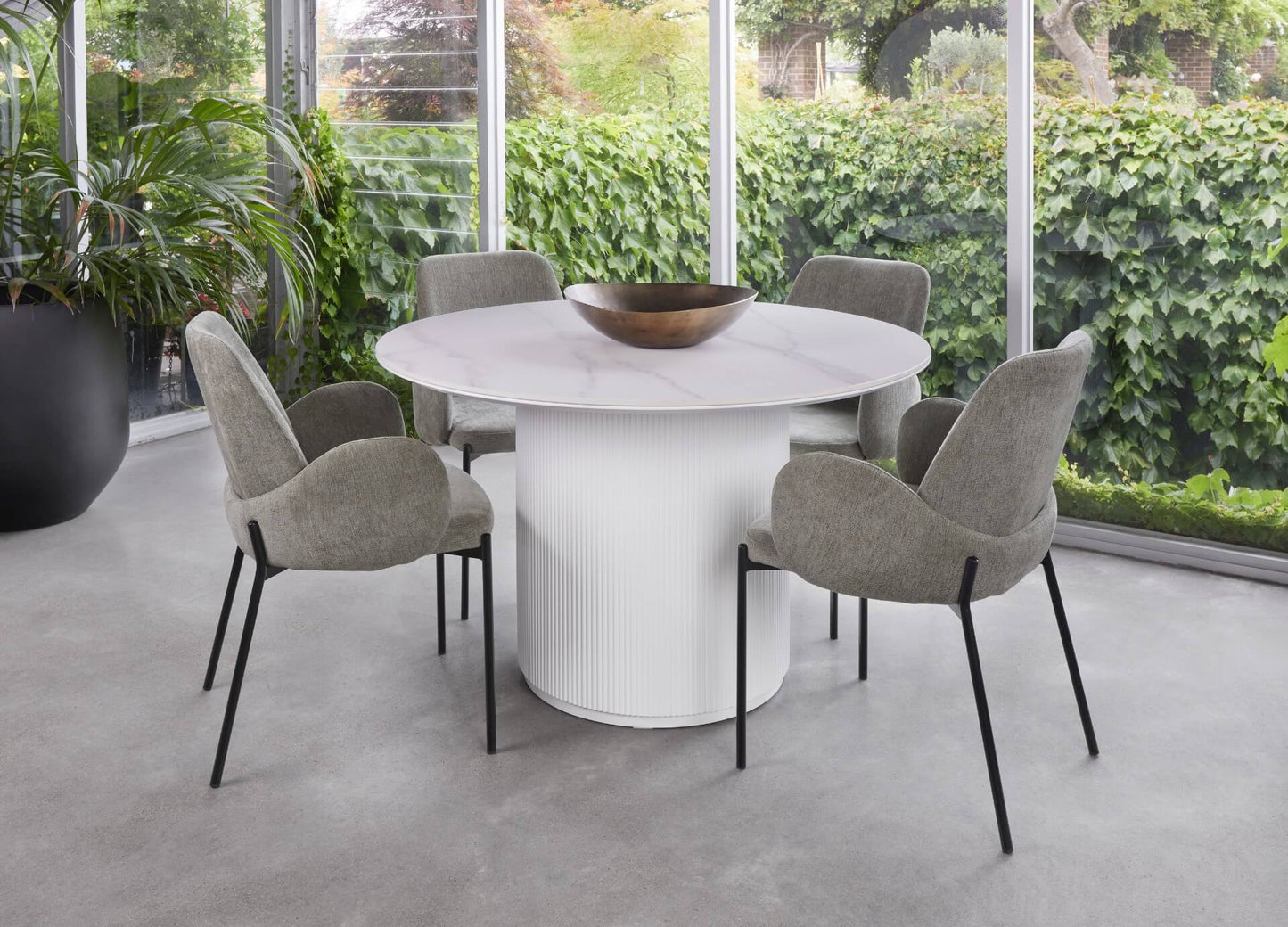 Owen | Wooden Snow White Ceramic 120cm Round Dining Table | White