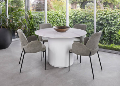 Owen | Wooden Snow White Ceramic 120cm Round Dining Table | White