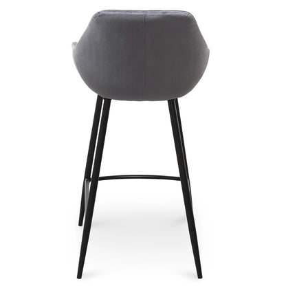 Pembroke | Modern PU Leather Velvet Fabric Bar Stools | Set Of 2 | Charcoal