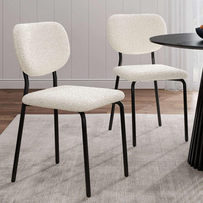 Portland | Modern Boucle White Fabric Dining Chairs | Set Of 2 | White