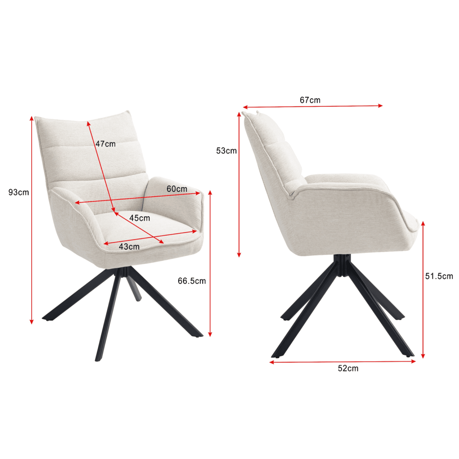 Robinvale | Modern Metal Fabric Dining Chair With Arms | Set Of 2 | Beige