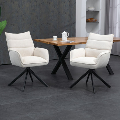 Robinvale | Modern Metal Fabric Dining Chair With Arms | Set Of 2 | Beige