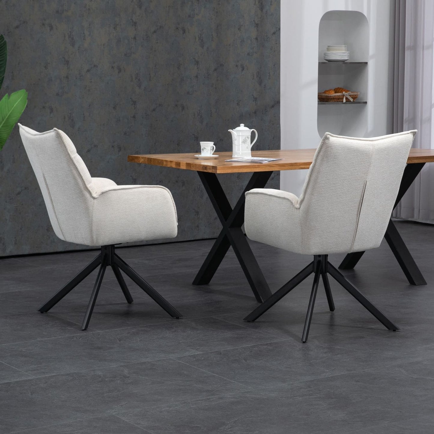 Robinvale | Modern Metal Fabric Dining Chair With Arms | Set Of 2 | Beige