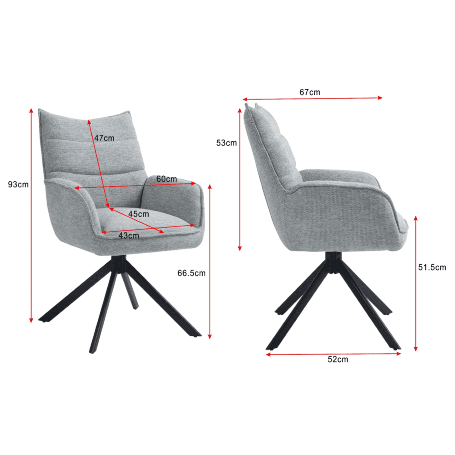 Robinvale | Modern Metal Fabric Dining Chair With Arms | Set Of 2 | Grey Silver