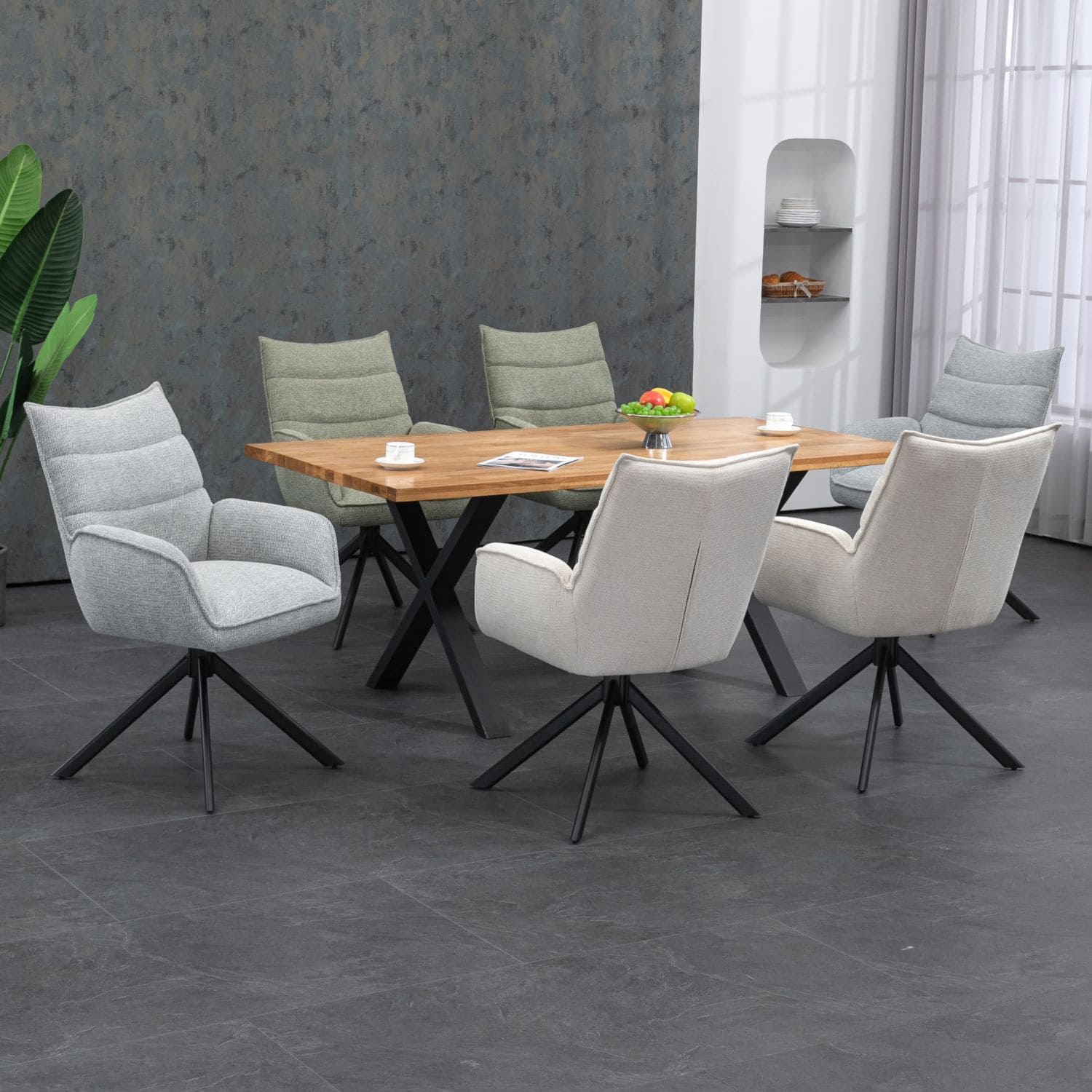 Robinvale | Modern Metal Fabric Dining Chair With Arms | Set Of 2 | Grey Silver