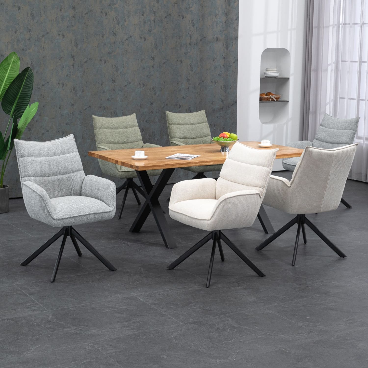 Robinvale | Modern Metal Fabric Dining Chair With Arms | Set Of 2 | Grey Silver