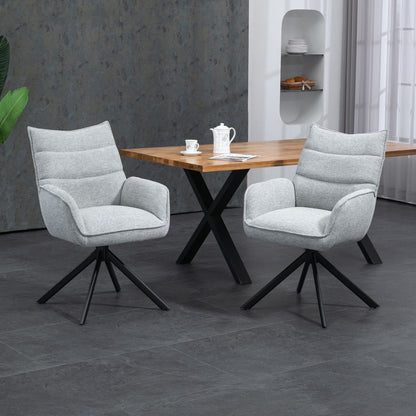 Robinvale | Modern Metal Fabric Dining Chair With Arms | Set Of 2 | Grey Silver