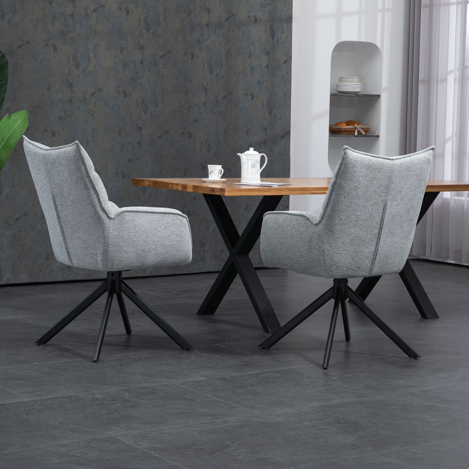 Robinvale | Modern Metal Fabric Dining Chair With Arms | Set Of 2 | Grey Silver