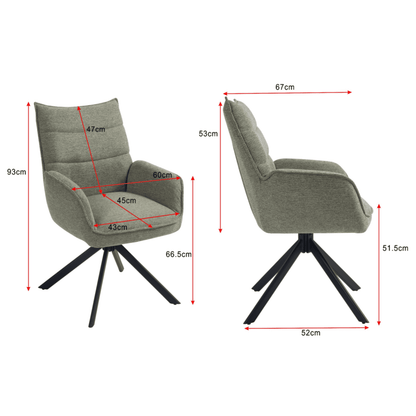 Robinvale | Modern Metal Fabric Dining Chair With Arms | Set Of 2 | Moss