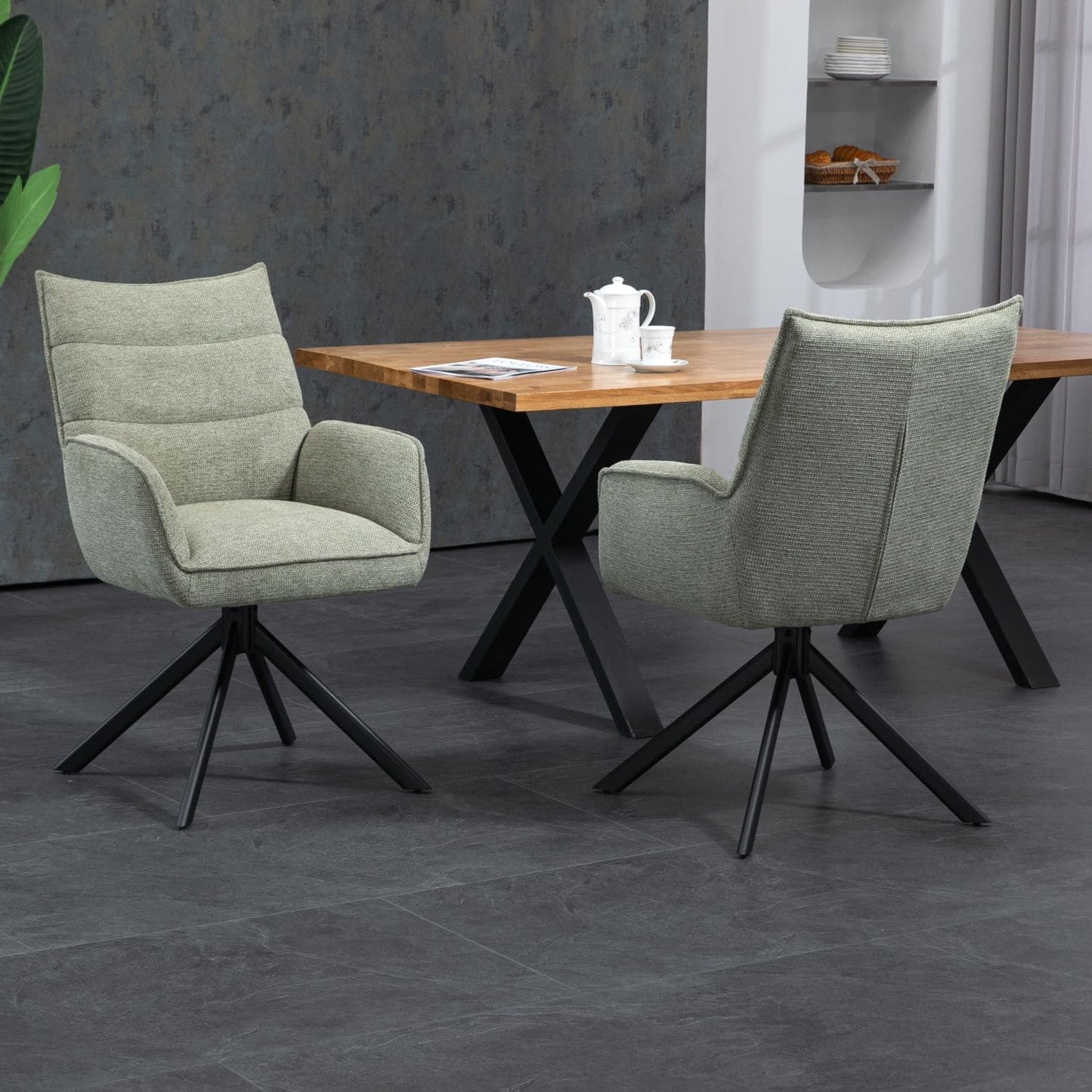 Robinvale | Modern Metal Fabric Dining Chair With Arms | Set Of 2 | Moss