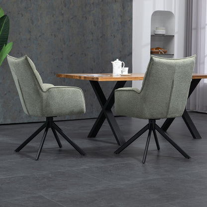 Robinvale | Modern Metal Fabric Dining Chair With Arms | Set Of 2 | Moss