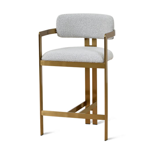 Rosedale | Modern Gold Metal Grey Fabric Bar Stools With Arms | Grey