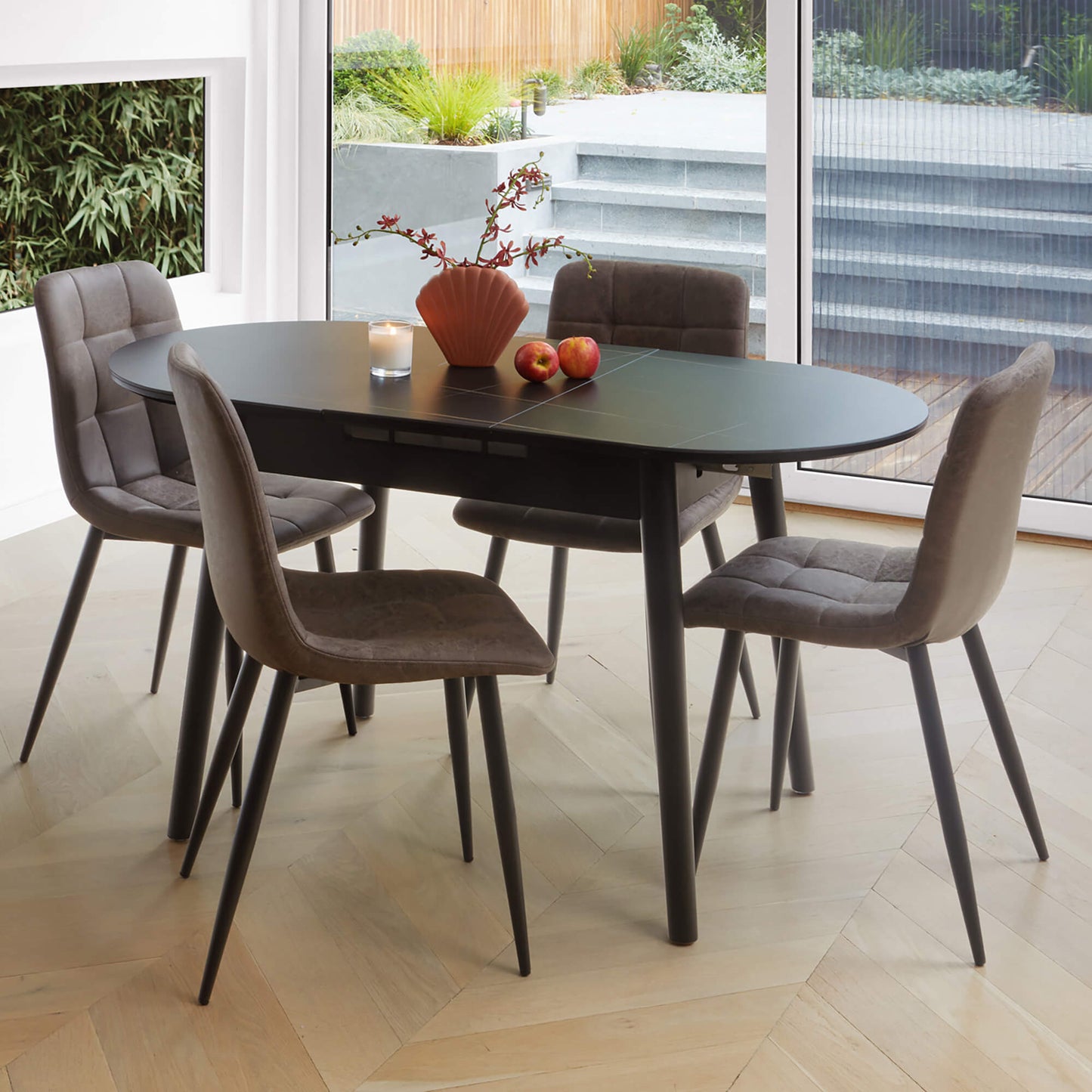 Sacramento | Wooden Ceramic Black Grey 1.4m Oval Extension Table | Greystone