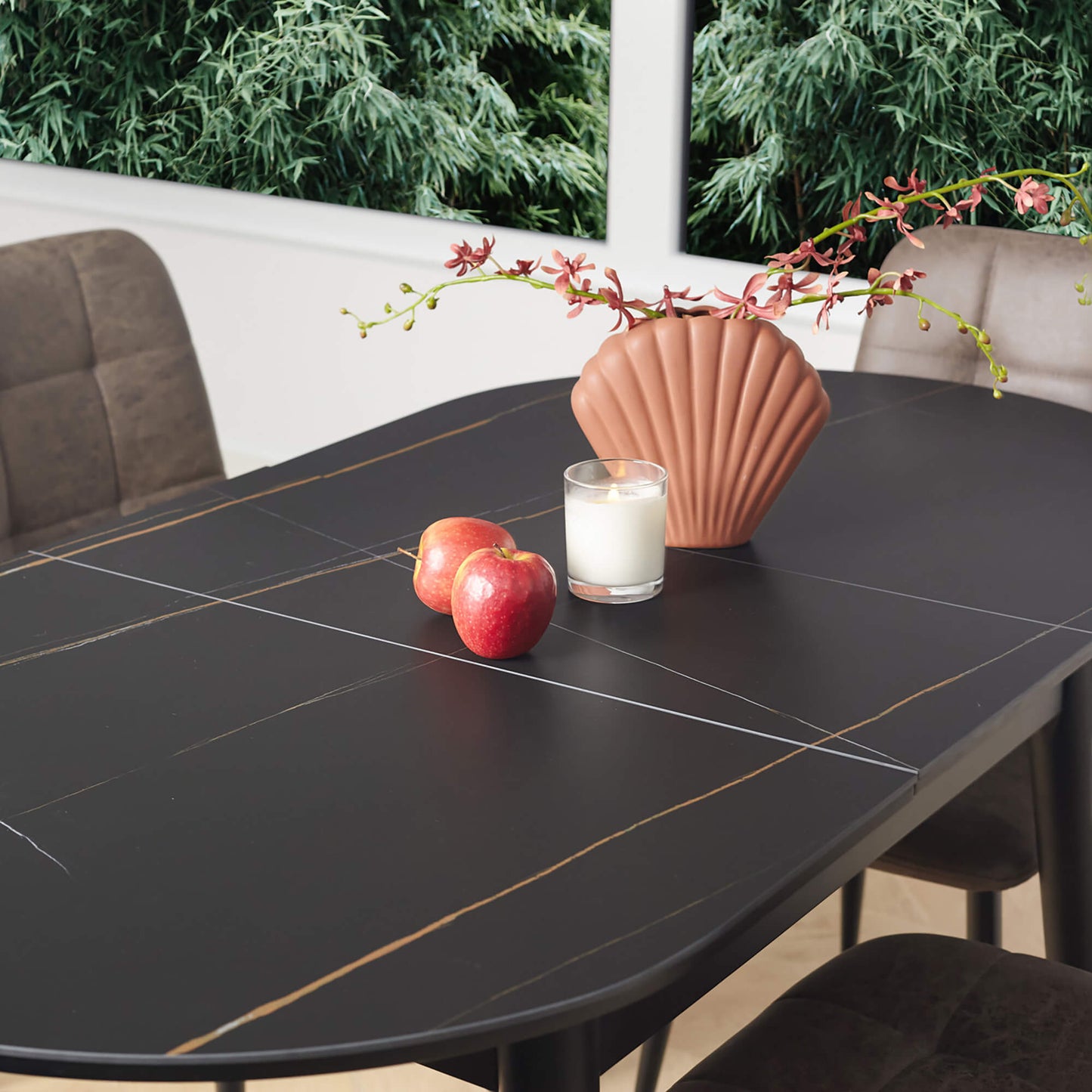 Sacramento | Wooden Ceramic Black Grey 1.4m Oval Extension Table | Greystone