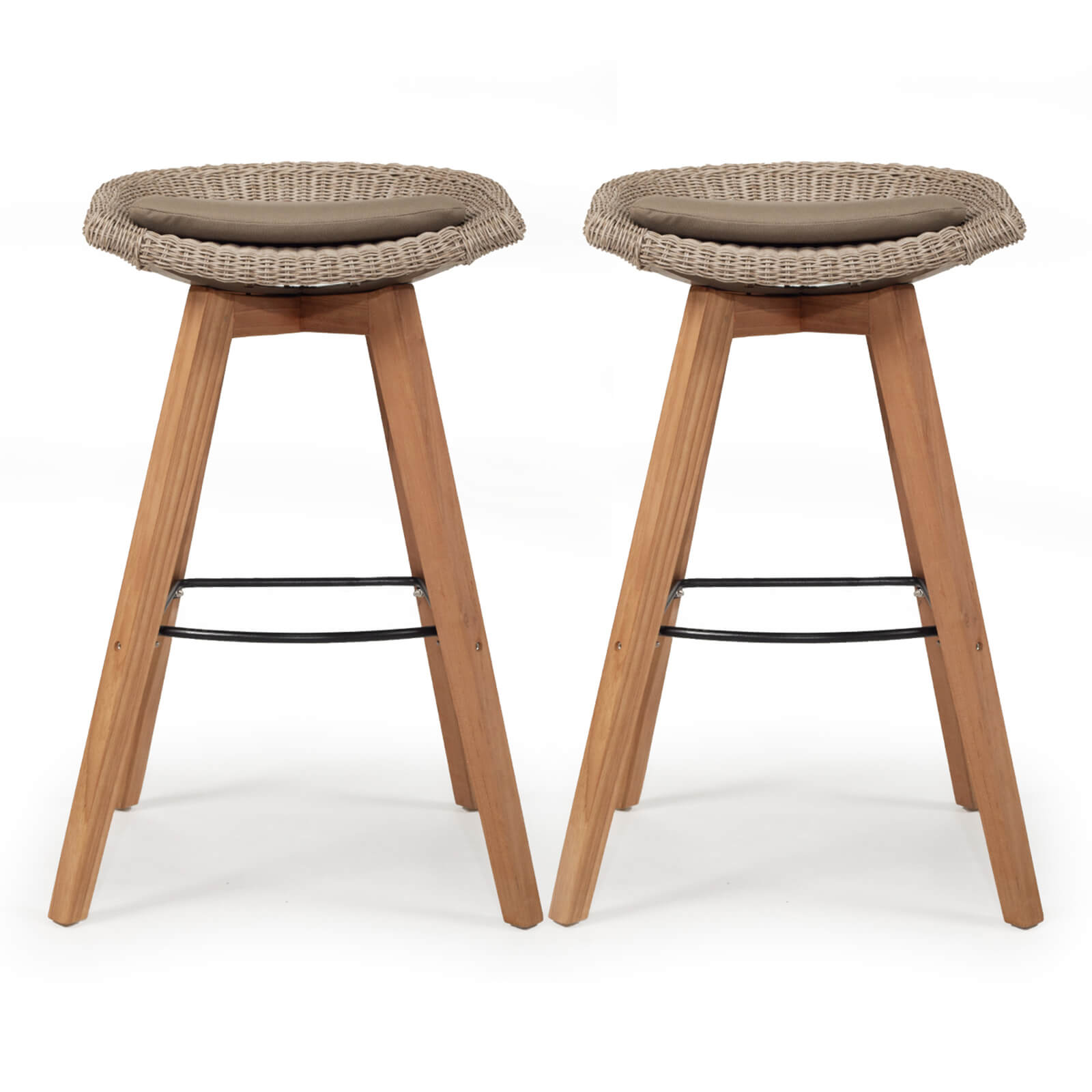 Seaview | Coastal 67cm  Backless Teak Wood Indoor Outdoor Bar Stools | Set Of 2