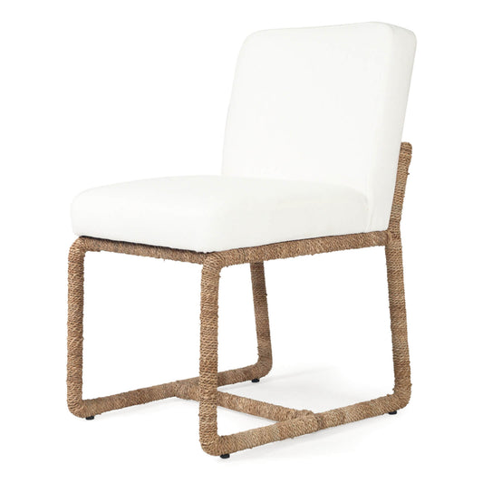 Stonehurst | Coastal White Fabric Robe Weave Metal Dining Chair