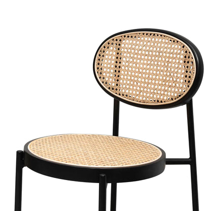 Sunnyside | 65cm Coastal Metal Black Rattan Wooden Bar Stools | Set Of 2