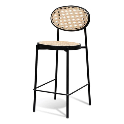 Sunnyside | 65cm Coastal Metal Black Rattan Wooden Bar Stools | Set Of 2