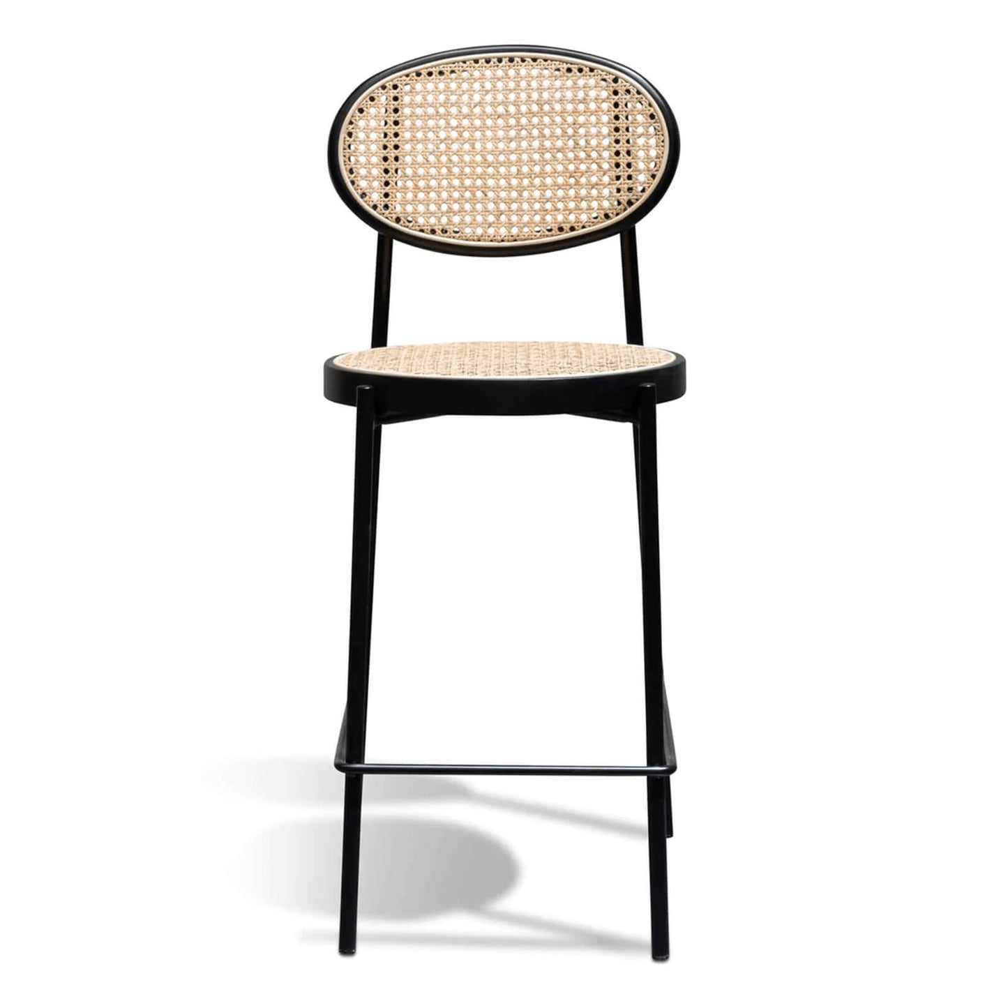 Sunnyside | 65cm Coastal Metal Black Rattan Wooden Bar Stools | Set Of 2