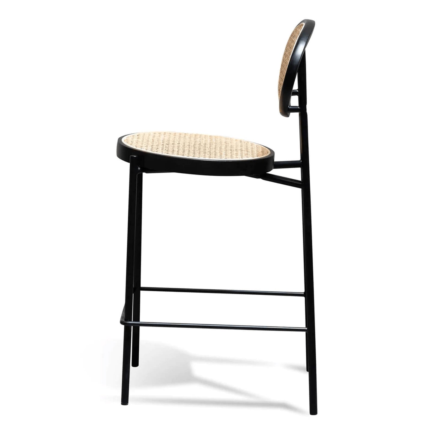 Sunnyside | 65cm Coastal Metal Black Rattan Wooden Bar Stools | Set Of 2